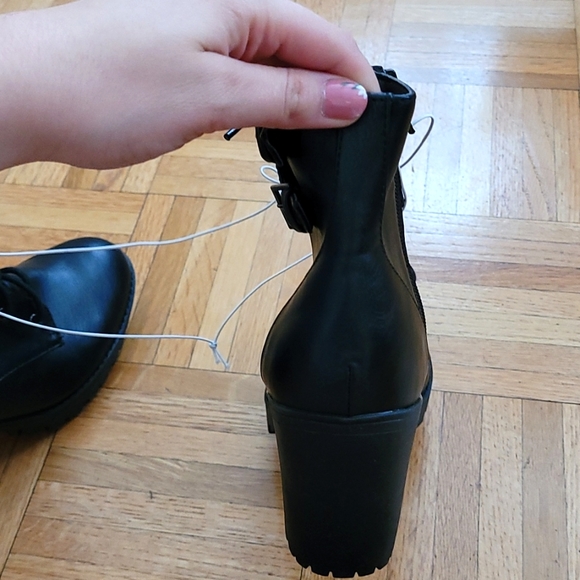 NWT Black Lace Up Boots with Zipper and Decorative Strap - 3 Inch Heels - Picture 9 of 13